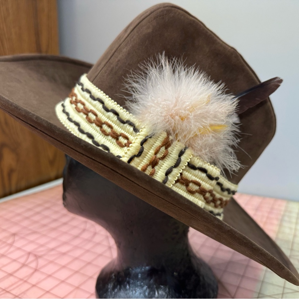M & B Headwear Co.,Chic Brown cowboy Hat with Feather Detail